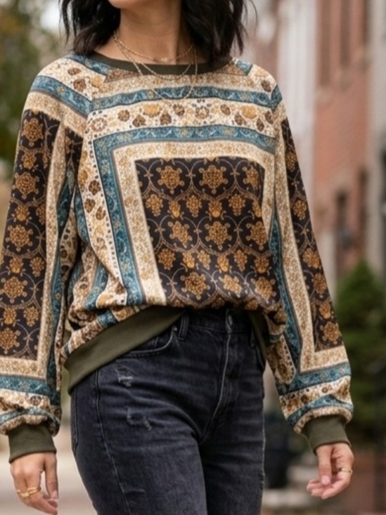 Kori Tops - ​Kori America Scarf Print Boho Blouse Size M Medieval Baroque Long Sleeve Top